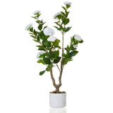 Garvee Árbol Artificial de Camelia 91cm con Maceta Blanca para Decoración Interior y Oficina, Flores Blancas Realistas, Compacto y Estable - White-2 Pack
