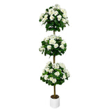Garvee Árbol de Geranio Artificial de 152 cm con 3 Esferas de Flores de Seda y Maceta Blanca para Decoración de Interior y Exterior, Blanco - Blanco