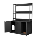 Garvee Mueble para caja de arena de gato de 132.08cm con estantes de almacenamiento, puertas dobles, entrada lateral, madera y metal, para hogar interior - Negro