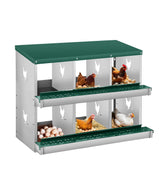 Garvee Caja de Nidificación para Pollos 6 Compartimentos con Patas, Metal, Sistema Rollaway, Acero Galvanizado, Montaje en Pared, Bandeja Antióxido, Verde - Verde
