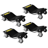 Garvee Set de 4 Dollies para Coche de Acero Pesado, 2721.55kg Total, 680.39kg por Unidad, Ruedas 360° con Freno, Superficie Antideslizante 4mm, Negro - Negro