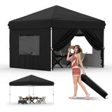Garvee Carpa Plegable de 3x3 m con 4 Paredes Laterales, Cenador de Jardín Emergente con Protección UV UPF 50+, Carpa Impermeable de Tela Oxford 210D para Mercadillos, Camping, Eventos y Fiestas, Negro