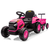 Garvee Tractor Eléctrico 12V con Remolque, Motor Dual 35W, Bluetooth, Luces LED y Control Remoto para Niños - Rosa - Rosa