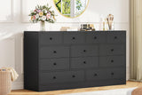 Garvee Cmoda Moderna de 12 Cajones Negra con Estacin de Carga para Dormitorio y Sala, Madera Resistente, Diseo Minimalista, Seguridad Antivuelco - Negro