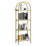 Garvee Estantería Arqueada 4 Niveles Marco Metálico Robusto Para Sala Y Oficina, Diseño Moderno, 4 Niveles, Color Natural - 4 Niveles Reforzado-Blanco+Oro