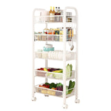 Garvee Carro de Almacenamiento Rodante de Metal Delgado de 5 Niveles, 44x26x102cm, 4 Ganchos Integrados, Ideal para Verduras en Cocina, Baño y Oficina, Blanco - Blanco