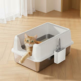 Garvee Arenero para Gatos de Acero Inox Grande, Caja de Arena con Valla Alta Anti-Salpicaduras y Pedal Filtro, 60x40x35.5cm - Blanco