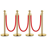 Garvee 4PCS Postes de Estanquillo Dorados con Cuerda de Terciopelo Rojo 95 cm, Barreras de Control de Multitudes de Acero Inoxidable para Eventos Elegantes - Dorado-4