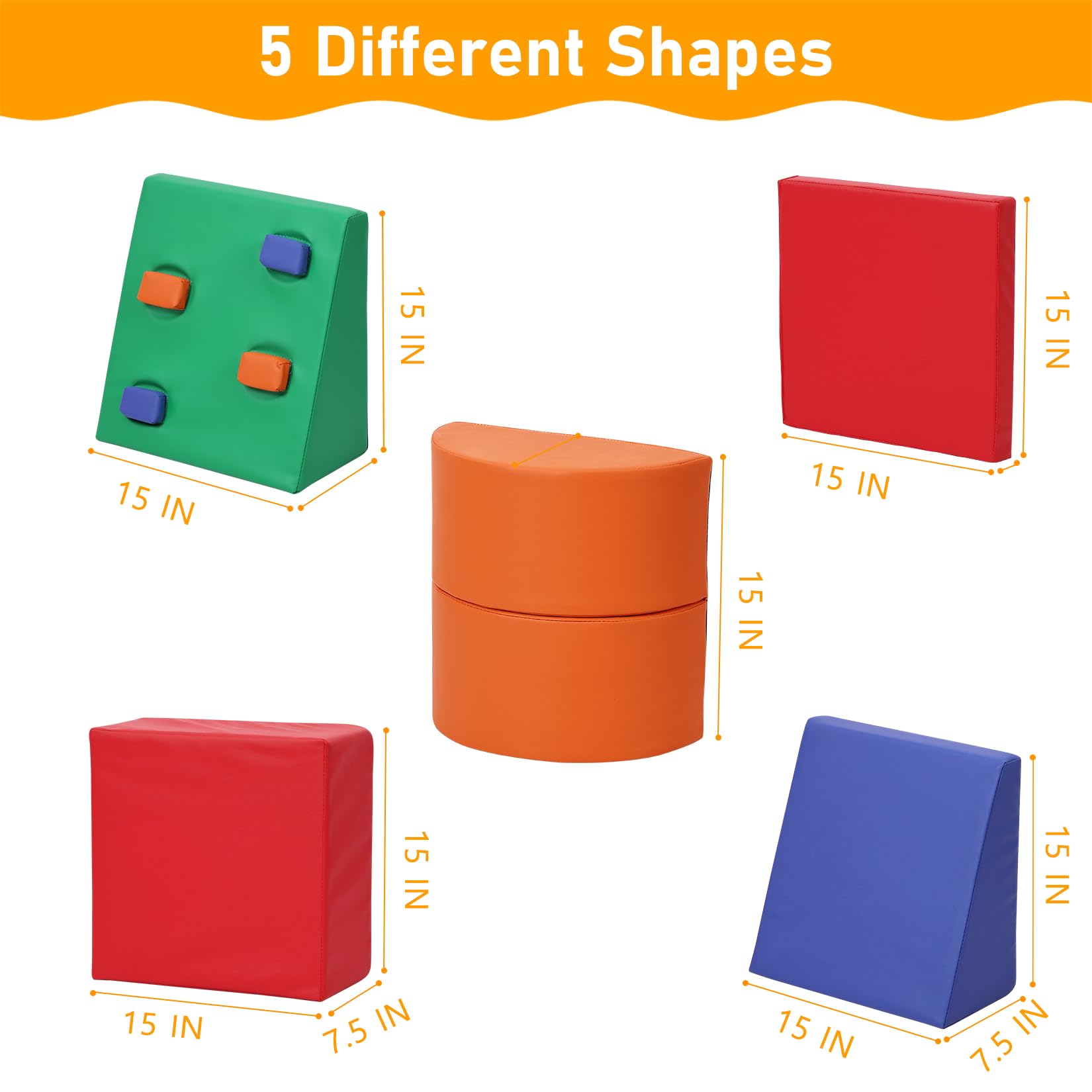 Garvee Bloques de Escalada de Espuma para Niños de Cuero PU, Set de 5 Piezas Seguras y Antideslizantes, 180x51x38cm, Juego Activo para Diversión Interior