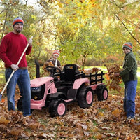 Garvee Tractor Eléctrico 12V, Remolque Amovible, Motor Doble 35W, Control Remoto, 3-6 años, Jardín, Rosa
