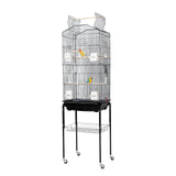 Garvee Jaula para Pájaros de Hierro Forjado con Techo Abatible y Soporte Rodante, 4 Perchas y Comederos, Negro