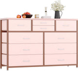 Garvee Cómoda con 10 Cajones de Almacenaje de Tela, Estructura de Acero, Tapa de Madera, para Dormitorio y Pasillo, Color Rosa - Rosa