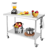 Garvee Mesa de Preparación con 5 Ganchos y Ruedas  Mueble de Acero Inoxidable para Cocina - Con Ruedas