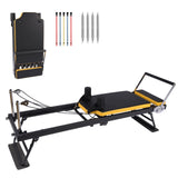 Garvee Máquina Pilates Reformer Plegable Con Tablero De Salto Y 8 Resortes Codificados Para Gimnasio En Casa, Ajustable, Metal Resistente, Portátil - Amarillo & Negro