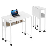 Garvee Escritorio Plegable con Ruedas y Estante de Almacenamiento para Oficina y Estudio en Casa, Compacto, Acero y MDF, 80×50×75 cm, Negro - Blanco
