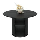 Garvee Mesa De Comedor Redonda 47'' Con Almacenaje Oculto, Base Pedestal T, MDF Resistente, Negro Mate, Cocina Y Comedor, Ahorra Espacio - Negro