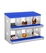 Garvee Caja de Anidación para Pollos 6 Compartimentos con Patas, Metal, Sistema Rollaway Bandeja Anti óxido, Acero Galvanizado, Montaje en Pared, Fácil Limpieza, Azul - Azul