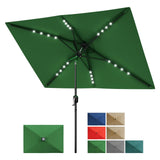 Garvee Sombrilla Solar Rectangular 2 x 3 m Con Luces LED, Crank Y Tilt, Poliéster UV, 6 Costillas De Acero, Ventilada Para Patio Y Jardín - Verde Oscuro