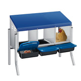 Garvee Caja de Nido para Gallinas 3 Compartimentos con Soporte, Metal Zinc Galvanizado Mango de Plástico, Bandeja Extraíble, Fácil Recolección de Huevos, Azul - Azul