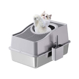 Garvee Caja De Arena Para Gatos De Acero Inoxidable Extra Grande Con Tapa Para Gatos Grandes En Interiores - Cuenco Gris 50.8 cm de Alto