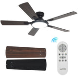 Garvee Ventilador de Techo de 132 cm con Luz LED Regulable, Motor DC Silencioso de 6 Velocidades con Mando a Distancia, 5 Aspas para Dormitorio, Salón y Exterior - Negro