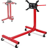 Garvee Soporte para Motor, Capacidad 680kg, Cabezal Giratorio 360° y 5 Ruedas, Acero Q235, Plegable, para Reparación de Vehículos - Rojo