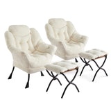 Garvee Sillón Lazy Con Ottoman, Reposapiés Plegable, Estructura De Acero, Tela Transpirable, Ergonomía, Beige, Sala Y Oficina - Beige de Pelo - 2 Piezas