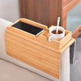 Garvee Bandeja para reposabrazos de sofá de madera 3 en 1, plegable y extraíble, portavasos antideslizante, soporte para snacks y teléfono