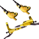 Garvee Set de frenos de disco hidráulicos para bicicleta 4 pistones aluminio dorado montaña - Dorado