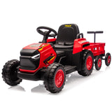 Garvee Tractor Eléctrico 12V, Remolque Amovible, Doble Motor, Control Remoto LED, Música, Bluetooth, 3-6 años, Jardín, Rojo - Rojo