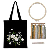 Garvee Kit De Broderie Toile Noire Avec Motif Floral, Cerceaux Bambou, Fils Colorés, Sac Broderie, Outil Rose Blanche, DIY Créatif - Rosa Blanca 2 (Bolsa Lona Negra)