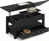 Garvee Mesa de Centro Elevable con Mecanismo Silencioso y 2 Cajones para Residentes en Sala de Estar 100cm Madera - Negro