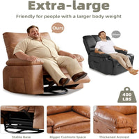 Garvee Sillón Reclinable Extragrande de Cuero PU con Masaje y Calefacción Giratorio 360° y Mecedora Manual Marrón Vintage