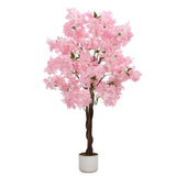Garvee Árbol Artificial de Cerezo 122 cm con Flores Rosas Realistas y Maceta Negra para Decoración Interior y Exterior - Pink