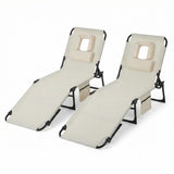 Garvee Silla Tumbona Plegable con Agujero Facial - 5 Posiciones Ajustables, Respaldo Reclinable - Tela Resistente al Agua, Cojn y Bolsillo Lateral - Ligera y Porttil para Playa y Patio - Beige