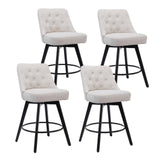 Garvee Taburetes de Bar Modernos con Respaldo y Giro 360, Asiento Tapizado en Lino Beige, Patas de Madera Slida para Cocina y Bar en Casa