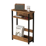 Garvee Mesa Auxiliar Estrecha 3 Niveles con Revistero para Salón y Dormitorio, Compacta MDF y Madera, Fácil Montaje, 46×20×64 cm, Color Natural - Rayas de Tigre