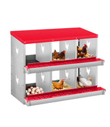 Garvee Caja de Nido para Pollos 6 Compartimentos, Acero Carbono Galvanizado, Sistema Rollaway, Bandeja Antióxido, Montaje en Pared Gallineros, Naranja Claro - Naranja