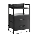 Garvee Mesita de Noche Moderna con 2 Cajones de Tela y Estante Abierto, Marco Metálico Negro, Patas Ajustables, para Dormitorio y Salón,Negro - Negro