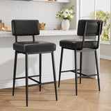 Garvee Set De 2 Taburetes De Bar Tapizados En Cuero Sintético Marrón Con Respaldo, Marco Metálico Industrial, Cojín Grueso, Altura De Mostrador - Negro