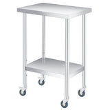 Garvee Mesa de Preparación de Acero Inoxidable 61×30 cm con Respaldo, Estante Ajustable, Ruedas para Cocina y Exterior, Alta Capacidad, Resistente y Versátil - Plata-Con ruedas