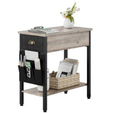 Garvee mesa auxiliar mesa de centro mesa de noche con tablero abatible con estante y bolsa de tela para sala de estar dormitorio gris - Gris