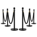 Garvee Set de 6 Postes de Acero Inoxidable y Cuerdas de Terciopelo Negro, Bases Pesadas Rellenables de Arena, 152cm, para Control de Multitudes en Bodas y Eventos - 