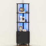 Garvee Estantería de Esquina con Luces LED Integradas, Estante Decorativo para Salón, Dormitorio o Baño, Blanco, Negro o Madera, Fácil Montaje - Negro