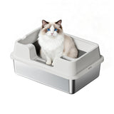 Garvee Caja de Arena para Gatos XXL de PP y Acero Inoxidable, 60x40x22cm, Paredes Altas y Antideslizante, con Pala para Arena, Beige - Beige