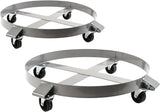 Garvee Set de 2 Carretillas para Tambor de 208L Estructura de Acero y Ruedas Giratorias con Freno para Transporte de Bidones Plata