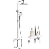 Garvee Sistema de Ducha Ajustable 98-130cm Acero Inoxidable 201 Cabezal 25cm + Regadera 3 Funciones Estante 27cm Fácil Instalación Hogares, Renovadores Baños Modernos Cromado y Blanco - Cromado & Blanco
