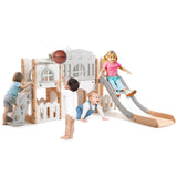 Garvee Juegos infantiles 8 en 1 para niños con tobogán, túnel, baloncesto, PE seguro, interior y exterior, 1-3 años, diseño moderno - Rosa