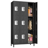 Garvee Taquilla Metálica de 9 Puertas, Armario de Vestuario de Acero para Empleados con Llave y Ventilación, 182,8x90x40 cm, Ideal para Oficina y Gimnasio, Negro