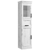 Garvee armario Baño Alto 170 cm MDF PB Vintage 170cm Puertas Vidrio Estantes Ajustables Compacto Interior Baño Blanco Antiguo - Blanco Envejecido